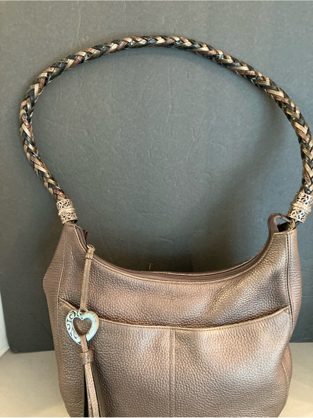 Brighton Barbados Bag in Pebbled Leather with Silver Color Hardware